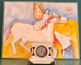 ZELLA FUNCK ORIGINAL LARGE (36" X48') WHITE ANGEL RIDING WHITE HORSE