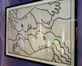 ROBERT GORDY COLORED MARKER DRAWING GLAZED SIGNED TITLED: "TWO FACED"