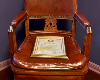 ART DECO CHAMBER CHAIR GIFT FROM THE LOUISIANA STATE LEGISLATURE