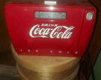 Drink Coca Cola ice box stereo, vintage wooden cheese crates