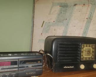 vintage Admiral stereo, cassette player, vintage blueprints