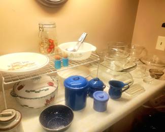 Casserole dishes, enamelware, & more