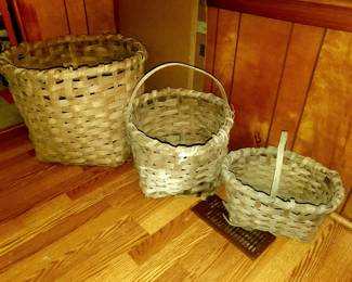 Antique split oak cotton basket and gathering baskets. 