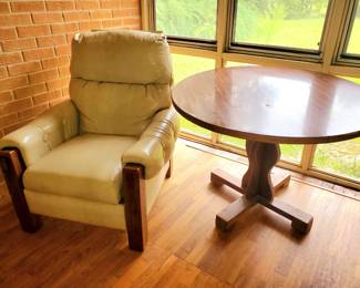 Matching leather recliner, round kitchen table