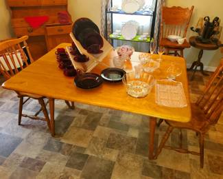 Drop leaf breakfast table, chairs