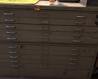 Stacked metal map or print cabinets