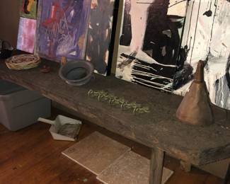 Terrific long antique primitive butcher block top long table