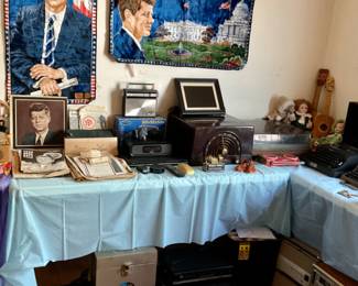 Record players, HOME unit, new shredder, dvd player, amplifier, file keeper, dolls.