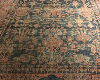 Large signed Persian antique carpet very worn