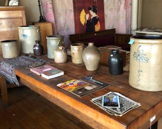 Approximately 7 foot long butcher block top kitchen, restaurant, food prep table
