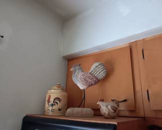 CHICKEN FIGURINES AND JAR