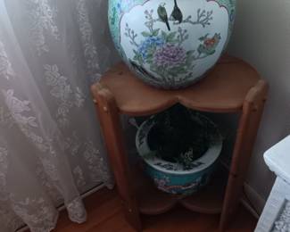 LARGE URN , HEART SHAPED CORNER TABLE  AND PLANTER