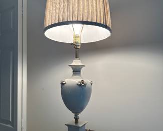 Tall white porcelain lamp with embellished roses