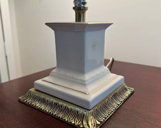 Tall white porcelain lamp with embellished roses