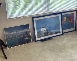 Variety of framed art and mirrors