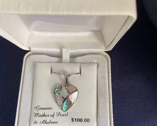 Abalone and Mother of Pearl Sterling Heart Necklace