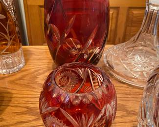 Hand cut lead crystal vases (cranberry/red)