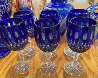 Hand Cut Lead Crystal Wine Glasses from Poland; by Avitra Crystal Corp (in Cobalt)