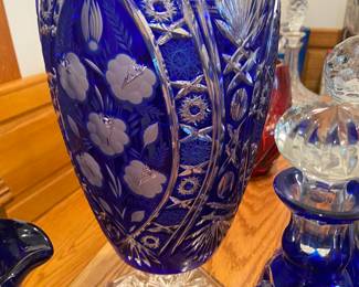 Hand Cut Lead Crystal Vase from Poland; by Avitra Crystal Corp(in Cobalt)   