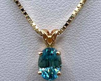 008 Blue Zircon 14K Gold Necklace