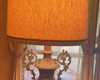 Bronzed Trophy Lamp With Wood Base