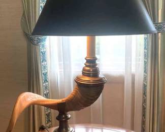 Chapman Manufacturing Co. Faux Ram Horn And Brass Lamp
