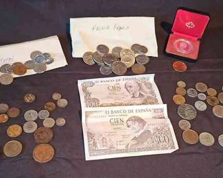 Collection Of Foreign Coins And Currency