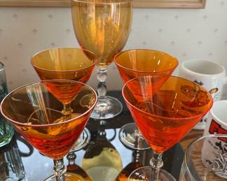 Set of 5 Orange Martini Glasses, Orange Wine Glass