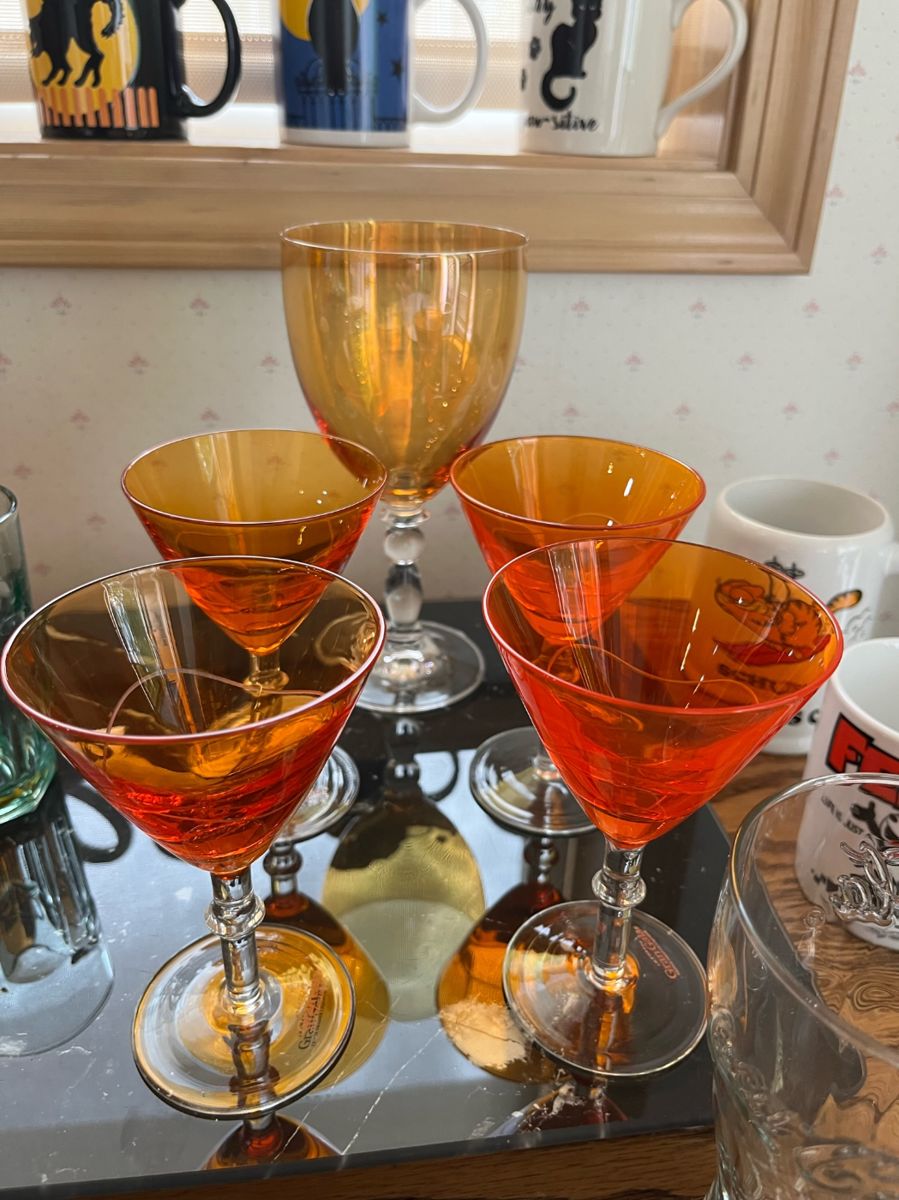 Set of 5 Orange Martini Glasses, Orange Wine Glass