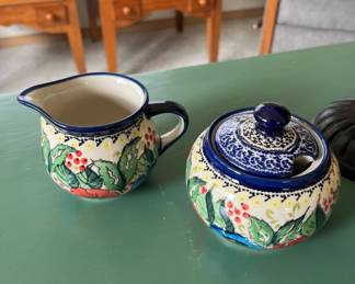 Unikat Polish Pottery Creamer & Sugar Bowl