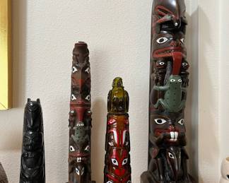 2 Northwest Totem Hand Painted Chapman Poles, Canadian Haida Totem Pole, Avon Totem Pole Aftershave Bottle