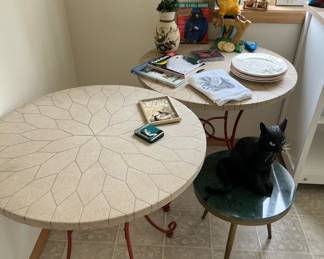 Two Mosaic Style Bistro Tables with Red Base