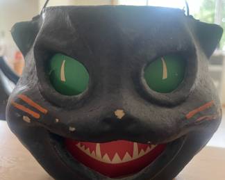 Halloween Paper Mache Black Cat Candy Container
