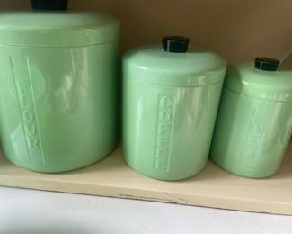 Set of Mint Green Metal Canisters - Flour, Coffee and Tea