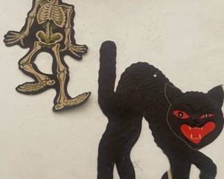 Card Stock Standing Black Cat Decoration, Dancing Skeleton Die Cut Decoration