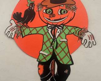 Beistle Die Cut Jack O'Lantern Scarecrow with Crow 