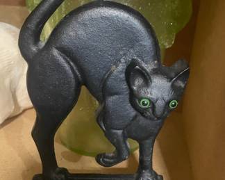 Cast Iron Black Cat with Green Eyes