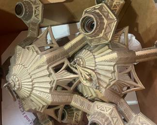 Two 1930’s Art Deco Cast Iron /Gold Tone Chandelier 
