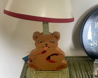 Wood Carved Teddy Bear Lamp