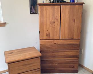 Matching Pine Bedroom Set - Five Drawer Dresser, 2 - Two Drawer Night Stands, Armoire