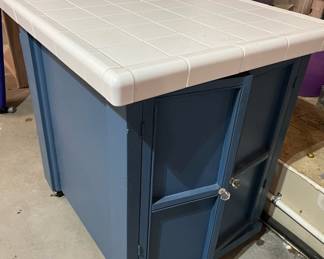 Blue Cabinet/Island with White Tile Top