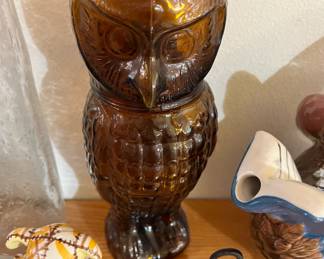 Mid Century Amber Glass Owl Decanter