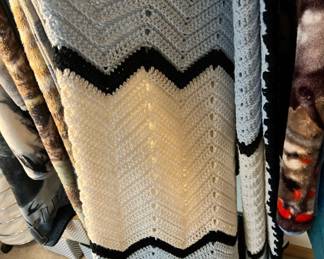 Blue/White/Black Crocheted Blanket/Throw