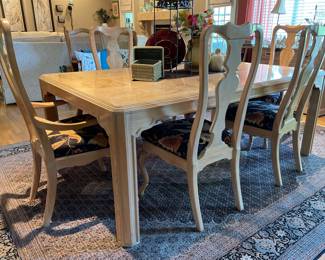Blond Burl Dining Room Table and EIGHT chairs with three leaves!  $450 for the entire set. 