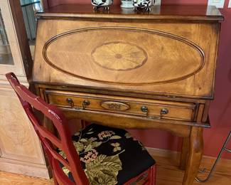 Drop front writing desk and chair