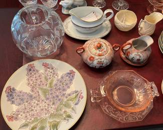 Large selection of vintage/antique china, porcelain and glass, including pieces by Belleek, Gotham, Andrea by Sadek, and more.
