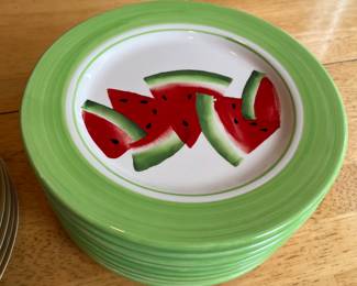 Set of eight watermelon-themed plates by Sonoma.