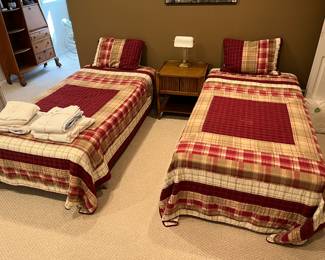 Twin beds; bedding for twin beds.