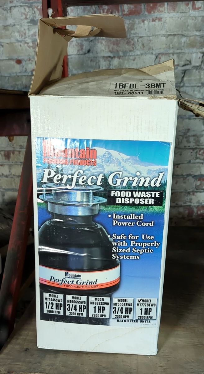 Mountain Plumbing Products Perfect Grind 1 HP Food Waste Disposer, Model MT777BFWD, In Original Box