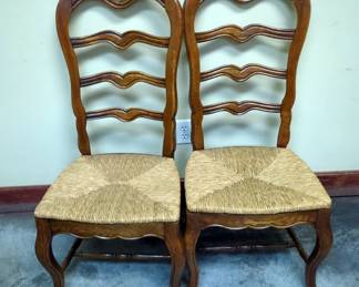 Ladder Back Dining Chairs With Straw Seats, Qty 2